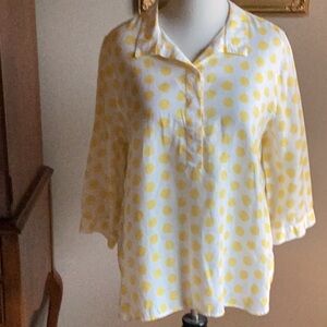 Chico’s No Iron Linen Yellow Polka Dot Women's Top